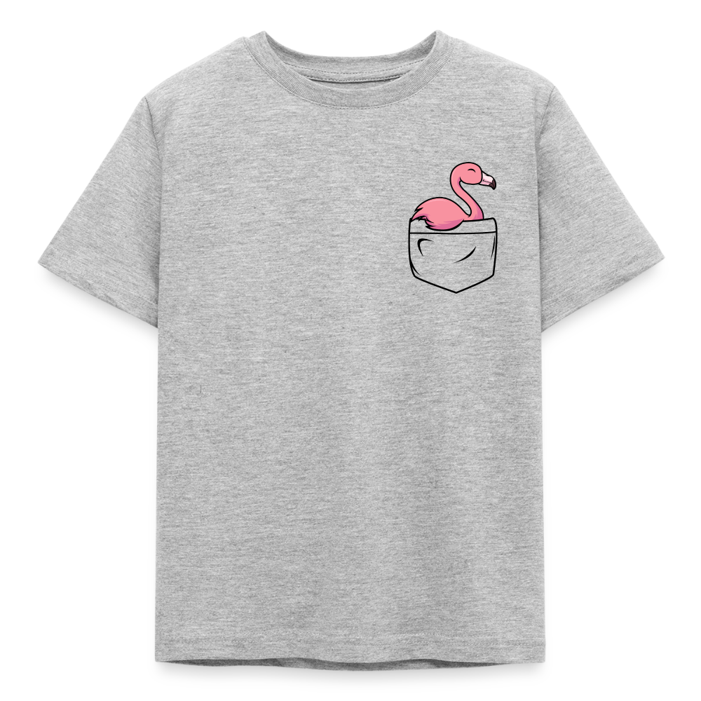 Kinder T-Shirt "Flamingo in Brusttaschen-Optik" - Grau meliert