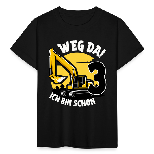 Kinder T-Shirt "Weg da! Ich bin schon 3" (Bagger-Motiv) - Schwarz