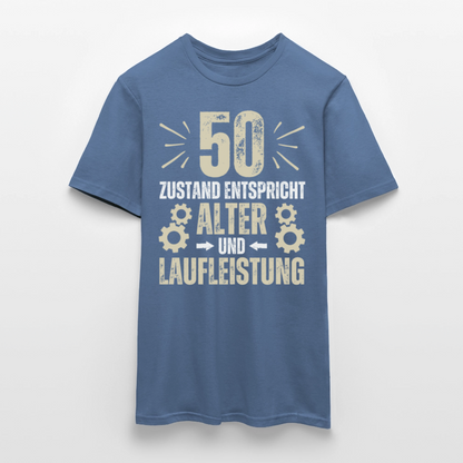 Männer T-Shirt "50 - Zustand entspricht Alter und Laufleistung" - Taubenblau 