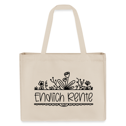 Einkaufstasche "Endlich Rente" (Blumenmotiv) - Naturweiß