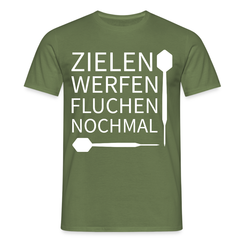 Männer T-Shirt "Zielen Werfen Fluchen Nochmal" - Militärgrün