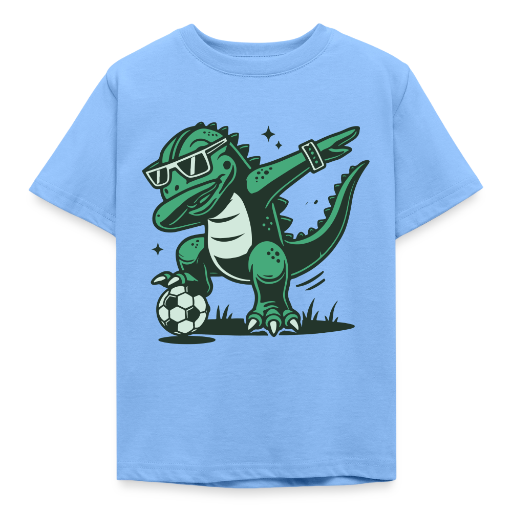 Kinder T-Shirt "Cooler Fußball Dinosaurier" - Himmelblau