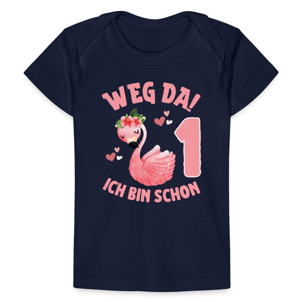 Baby Bio-T-Shirt "Weg da! Ich bin schon 1" (Flamingo) - Dunkelnavy