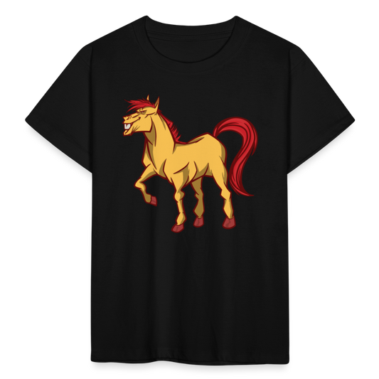 Kinder T-Shirt "Verrücktes Pferd" - Schwarz