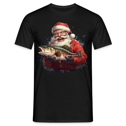 Männer T-Shirt "Weihnachtsmann mit Fisch" - Schwarz