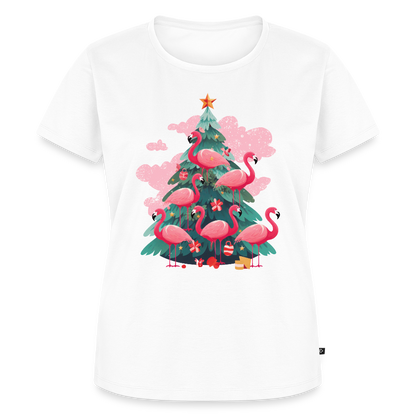 Frauen Bio T-Shirt "Flamingo Weihnachtsbaum" - Weiß