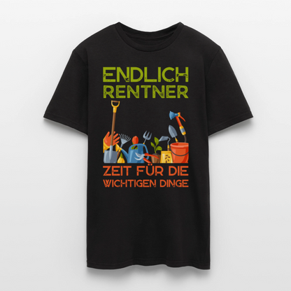 Männer T-Shirt "Endlich Rentner - Zeit für die wichtigen Dinge - Garten" - Schwarz