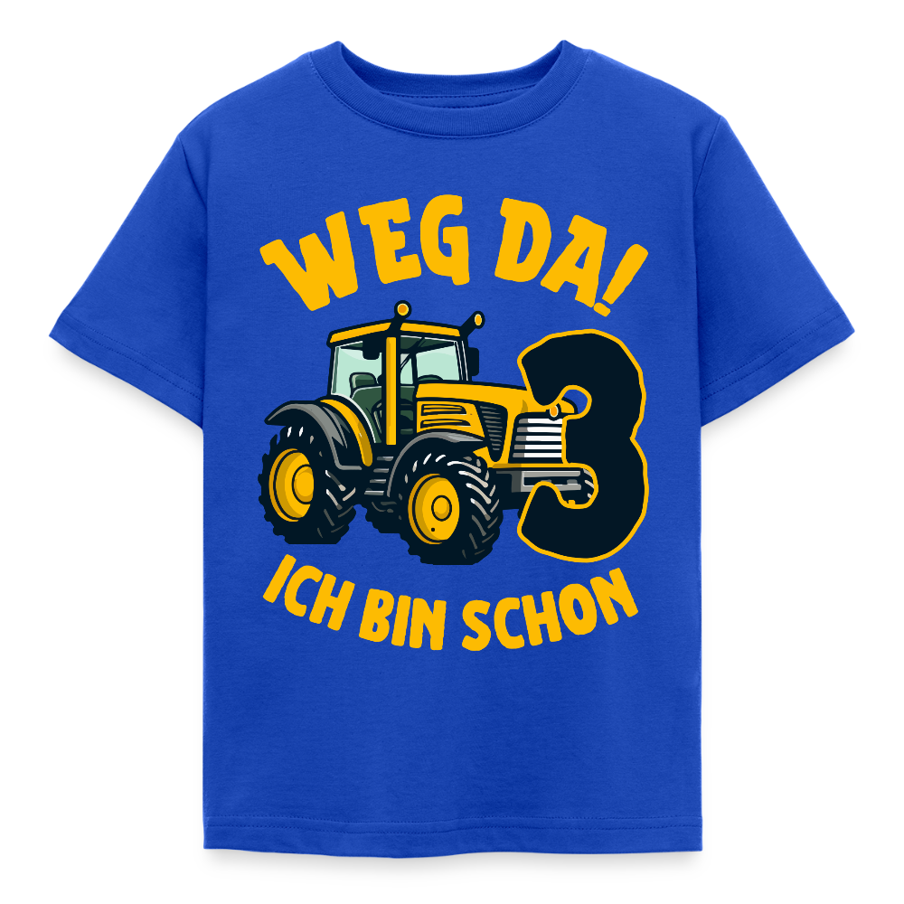 Kinder T-Shirt "Weg da! Ich bin schon 3" (Traktor-Motiv) - Royalblau