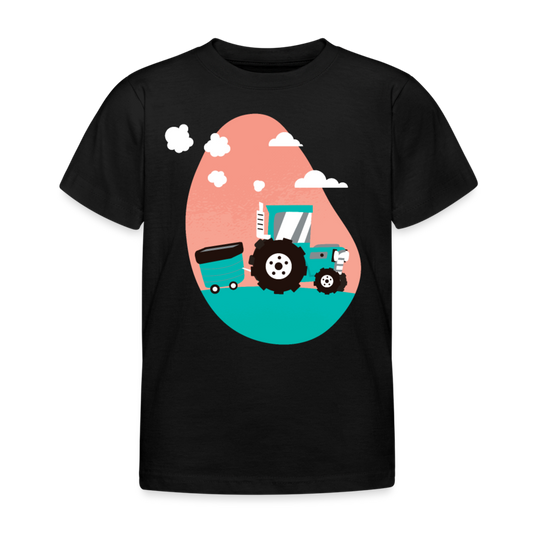 Kinder T-Shirt "Traktor auf der Farm" - Schwarz