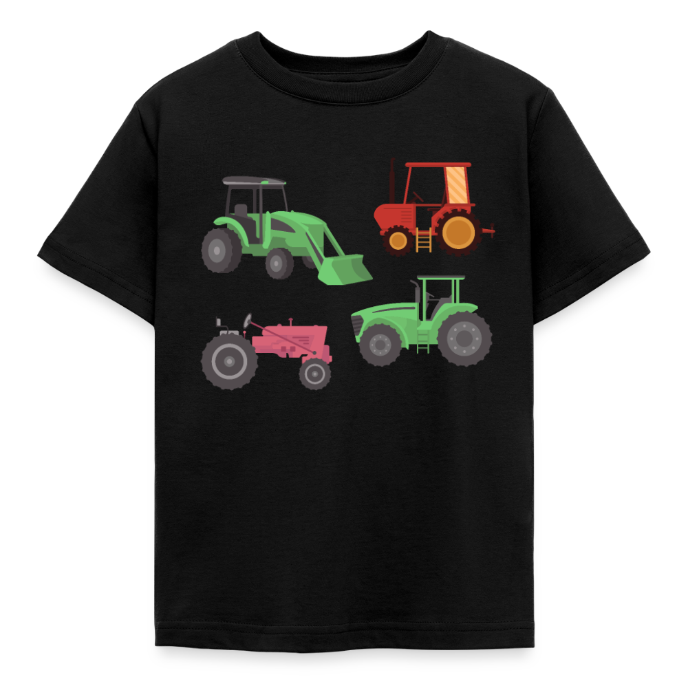 Kinder T-Shirt "4 Traktoren" - Schwarz