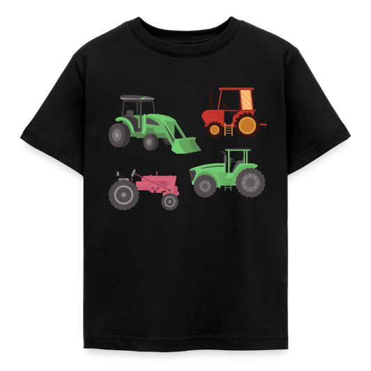 Kinder T-Shirt "4 Traktoren" - Schwarz