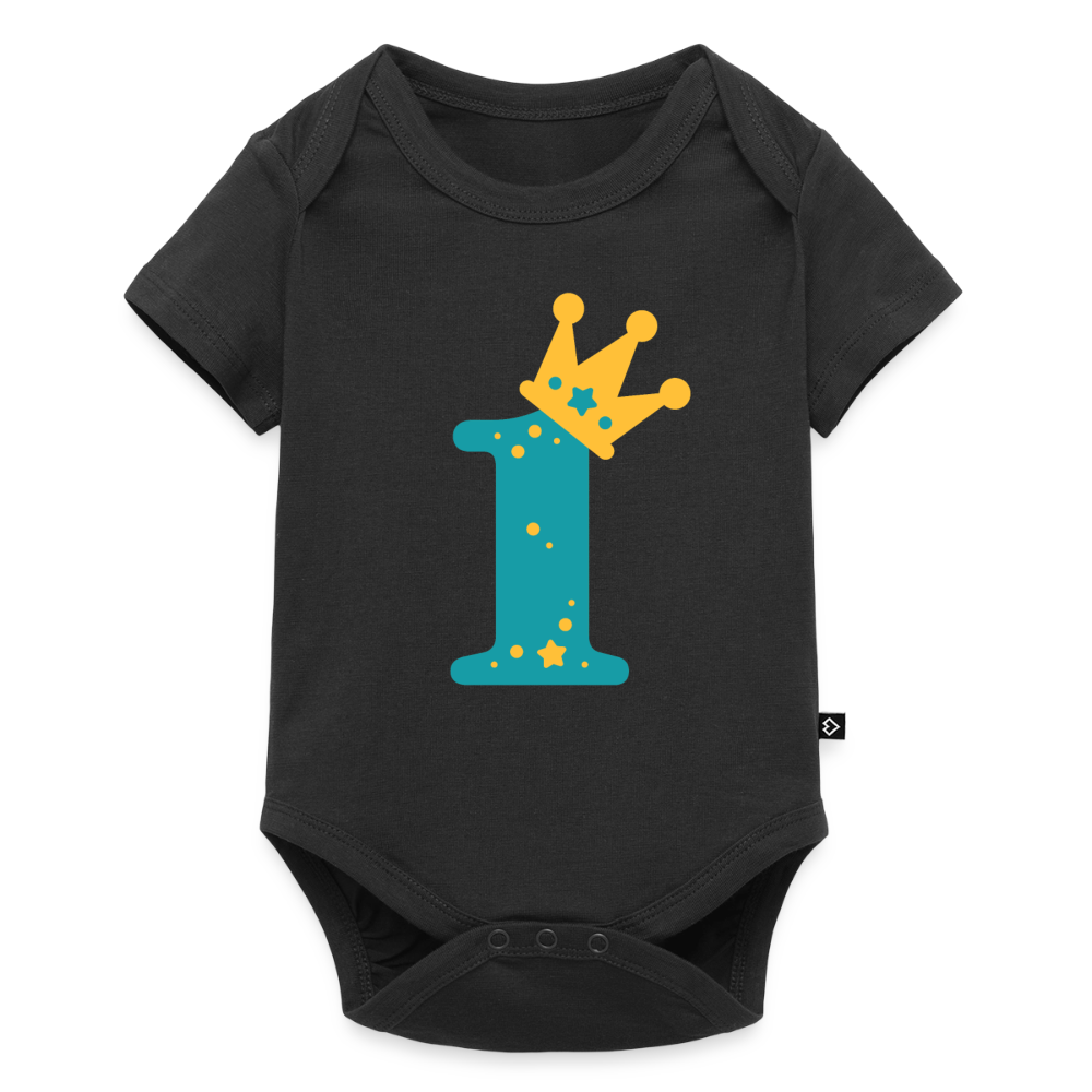 Baby Bio-Kurzarm-Body "Blaue 1 mit Krone" - Schwarz