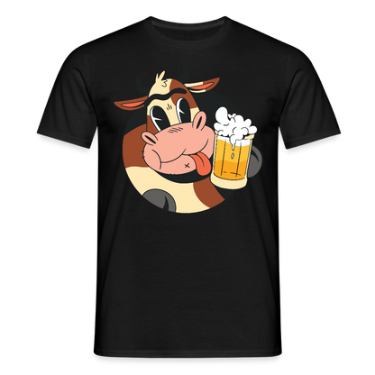 Männer T-Shirt "Kuh mit Bier" - Schwarz