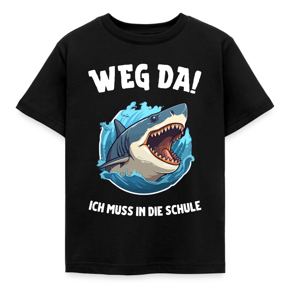 Kinder T-Shirt "Weg da! Ich muss in die Schule" (Haimotiv) - Schwarz