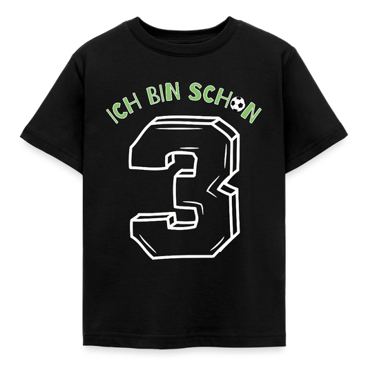 Kinder T-Shirt "Ich bin schon 3" (Fußball Motiv) - Schwarz