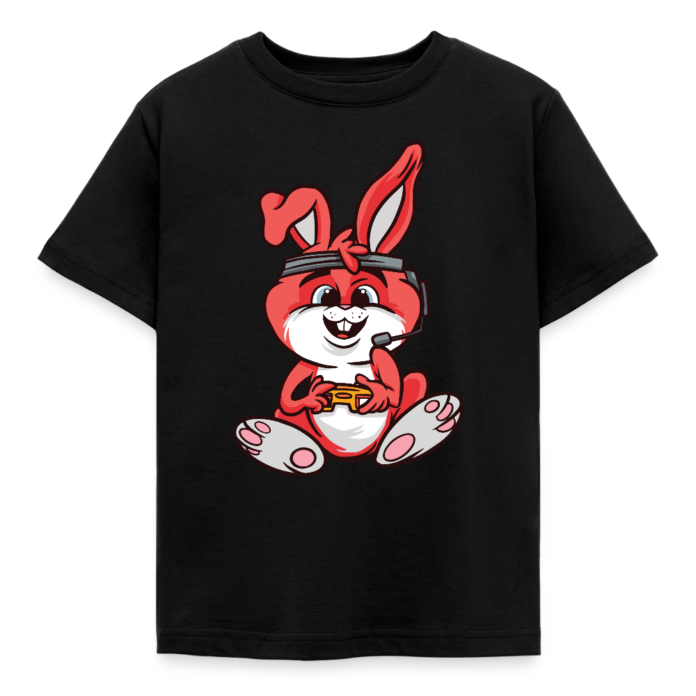 Kinder T-Shirt "Hase beim Zocken" - Schwarz