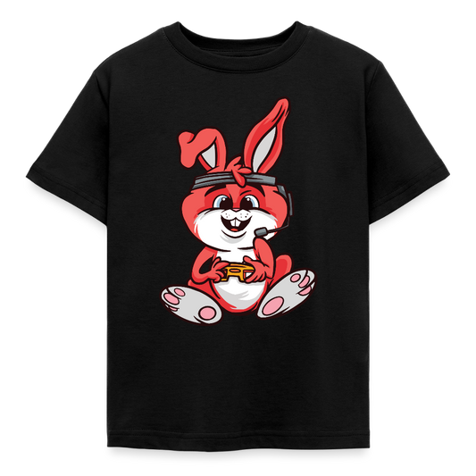Kinder T-Shirt "Hase beim Zocken" - Schwarz
