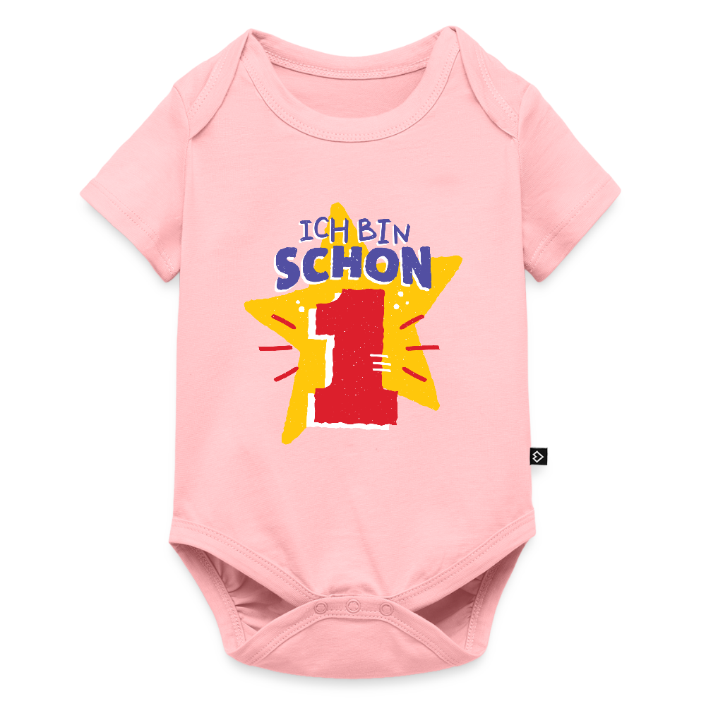 Baby Bio-Kurzarm-Body "Ich bin schon 1" (Sternen-Motiv) - Rosa