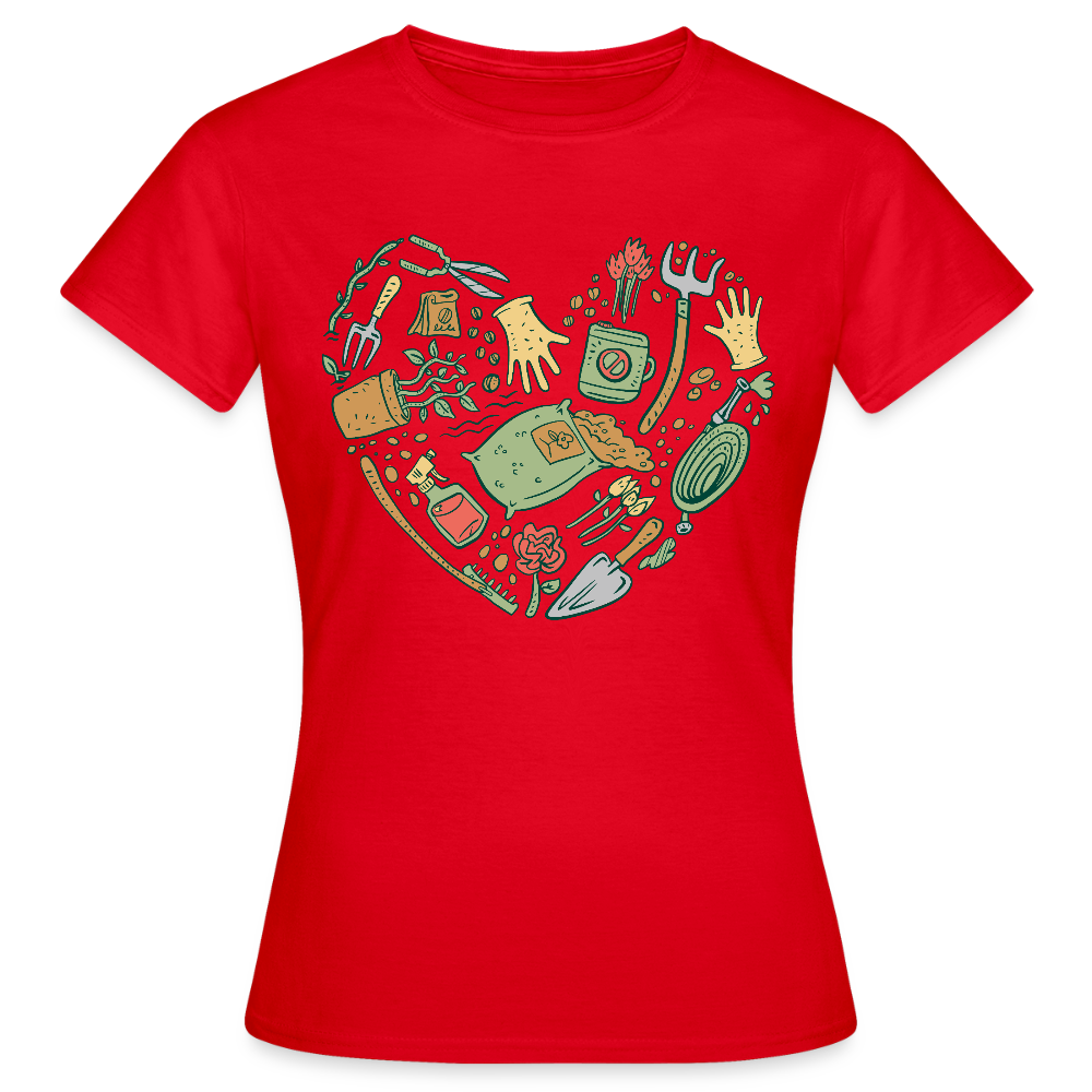 Frauen T-Shirt "Gartenzubehör in Herzform" - Rot