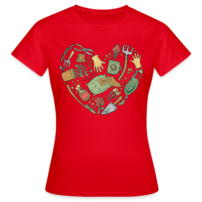 Frauen T-Shirt "Gartenzubehör in Herzform" - Rot