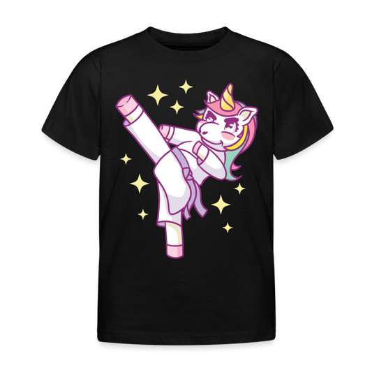 Kinder T-Shirt "Karate-Einhorn" - Schwarz