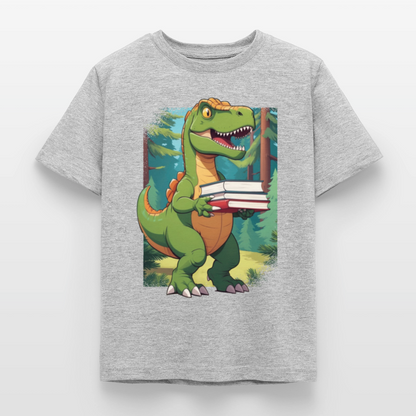 Kinder T-Shirt "Dinosaurier mit Büchern" - Grau meliert