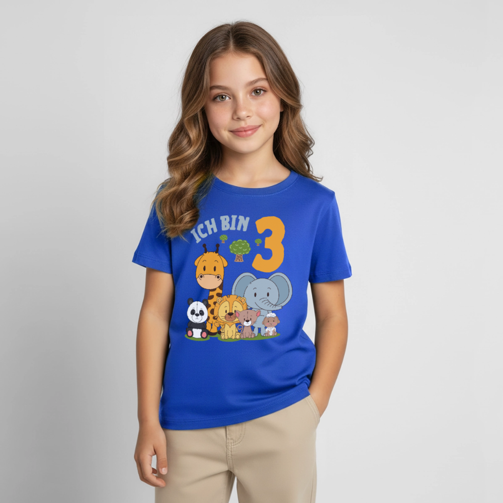Kinder T-Shirt "Ich bin 3" (Niedliches Tiermotiv) - Royalblau