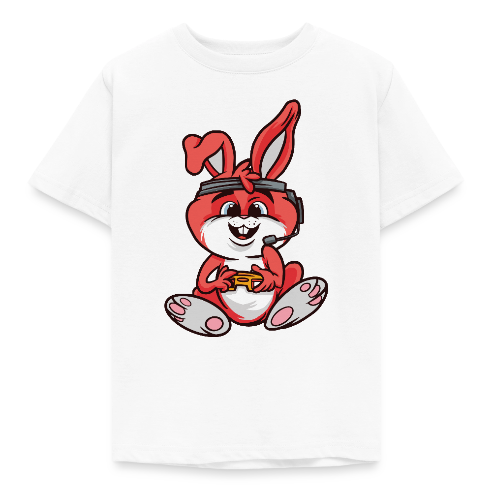 Kinder T-Shirt "Hase beim Zocken" - Weiß