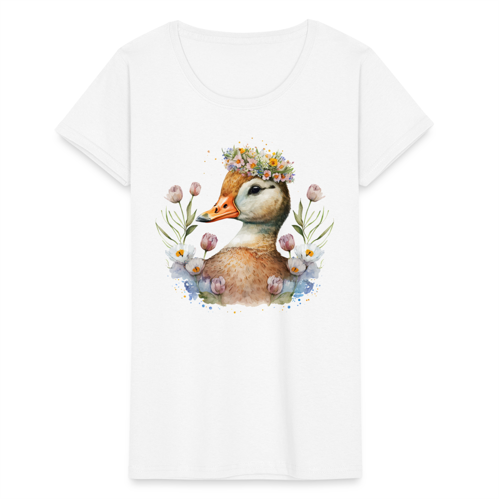 Frauen Bio-T-Shirt "Ente mit Blumen" - Weiß