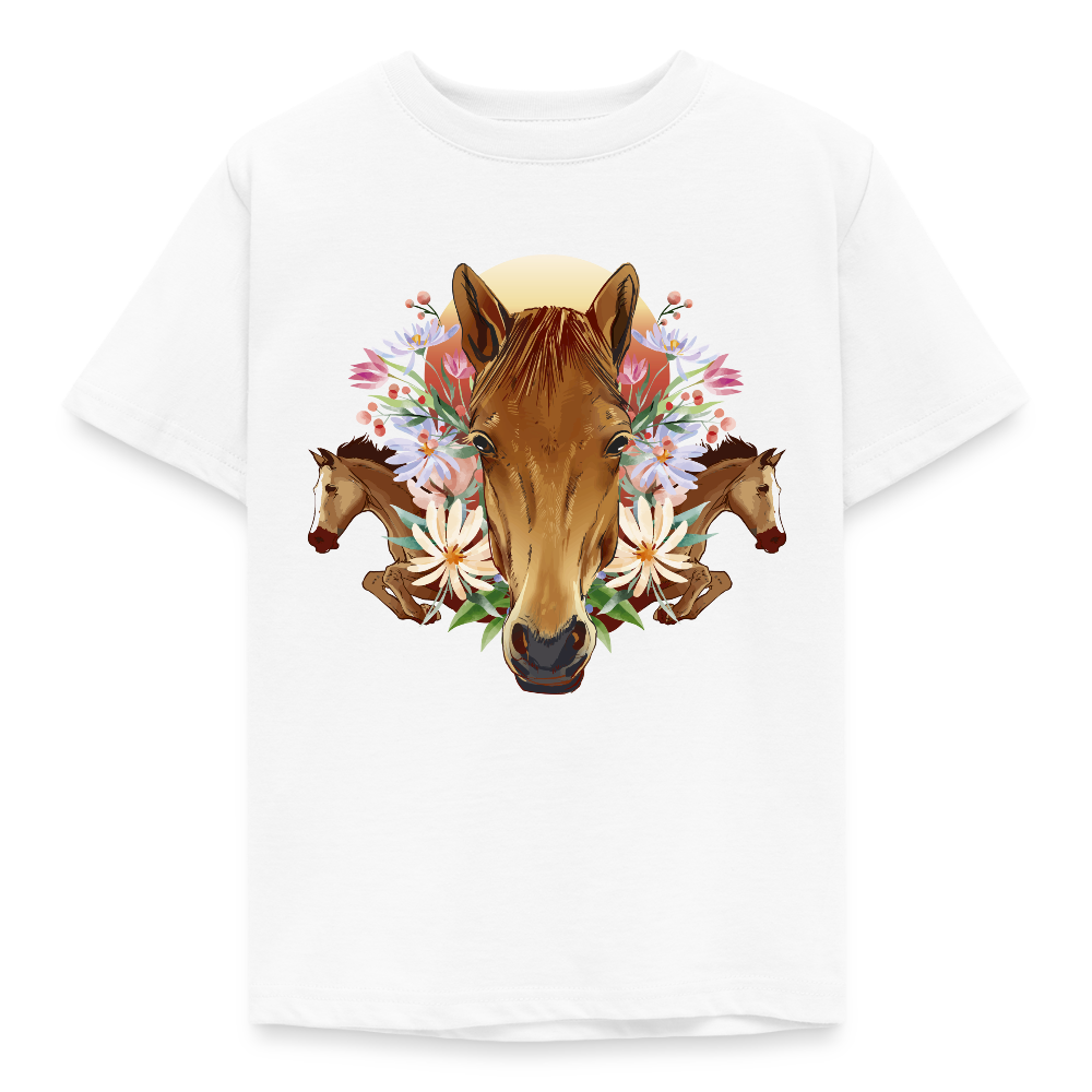 Kinder T-Shirt "Pferde im Blumenmotiv" - Weiß