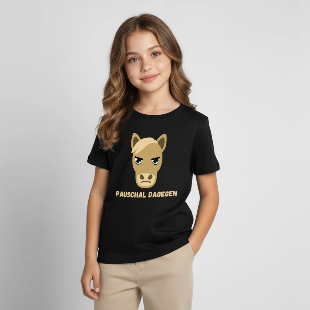 Kinder T-Shirt "Pauschal dagegen" (Pferd) - Schwarz