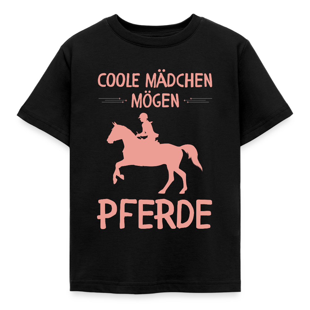 Kinder T-Shirt "Coole Mädchen mögen Pferde" - Schwarz
