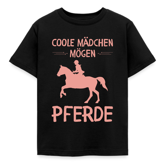 Kinder T-Shirt "Coole Mädchen mögen Pferde" - Schwarz