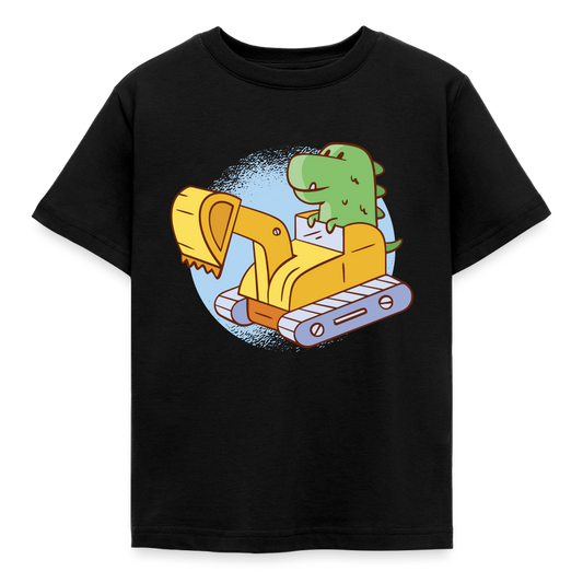 Kinder T-Shirt "Baby Dinosaurier mit Bagger" - Schwarz