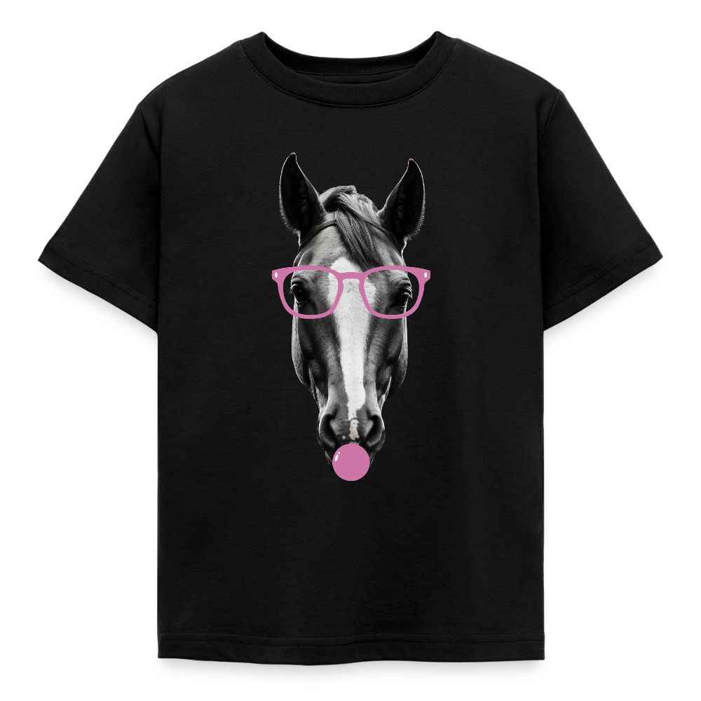 Kinder T-Shirt "Lustiges Pferd mit Kaugummi" - Schwarz