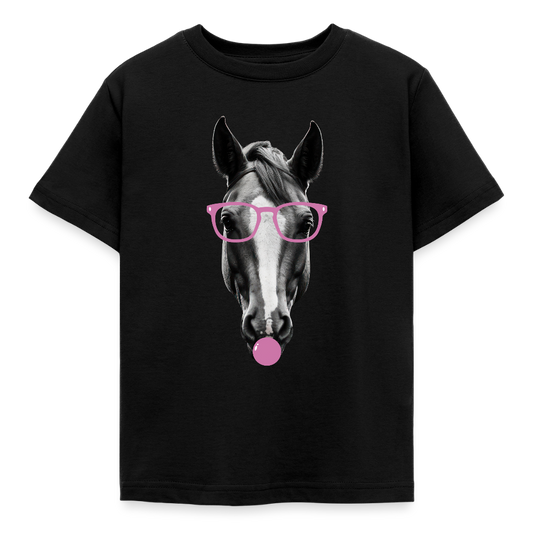 Kinder T-Shirt "Lustiges Pferd mit Kaugummi" - Schwarz