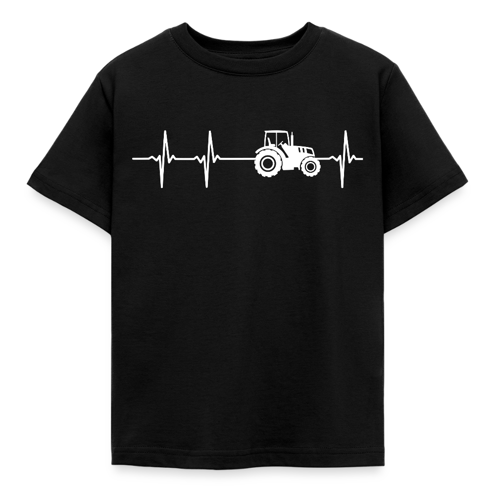 Kinder T-Shirt "Weißer Traktor Herzschlag" - Schwarz