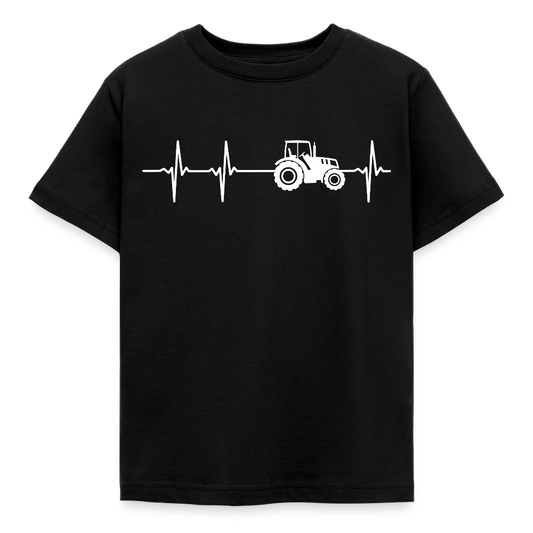 Kinder T-Shirt "Weißer Traktor Herzschlag" - Schwarz