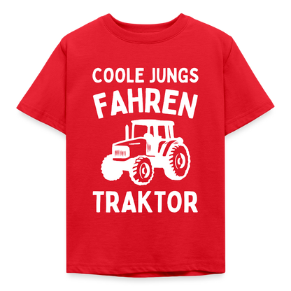 Kinder T-Shirt "Coole Jungs fahren Traktor" - Rot