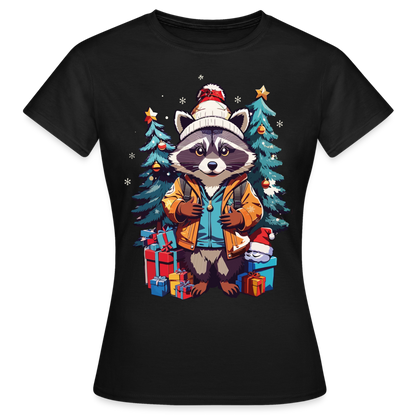 Frauen T-Shirt "Waschbär Weihnachten" - Schwarz