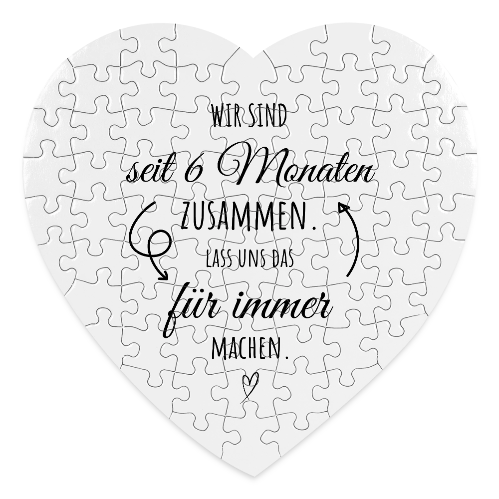 Herz-Puzzle "Seit 6 Monaten zusammen" (19x19cm) - Weiß