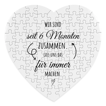 Herz-Puzzle "Seit 6 Monaten zusammen" (19x19cm) - Weiß