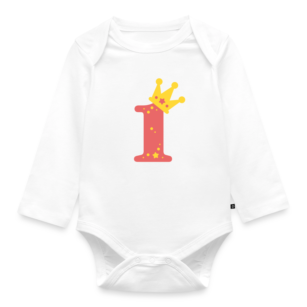 Baby Bio-Langarm-Body "Rosa 1 mit Krone" - Weiß