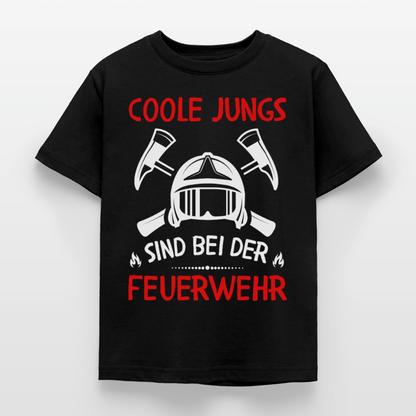 Kinder T-Shirt "Coole Jungs sind bei der Feuerwehr" - Schwarz