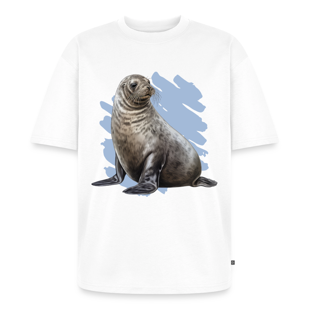 Unisex Oversized Bio T-Shirt "Realistische Robbe" - Weiß