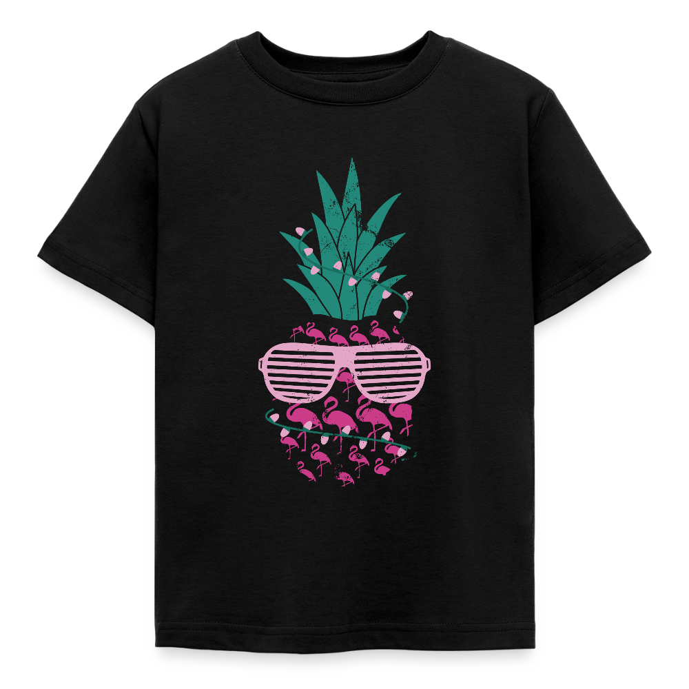 Kinder T-Shirt "Flamingo Ananas" - Schwarz