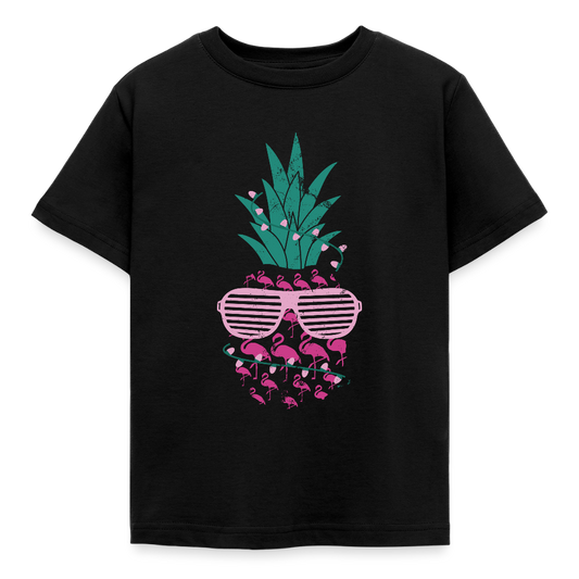 Kinder T-Shirt "Flamingo Ananas" - Schwarz