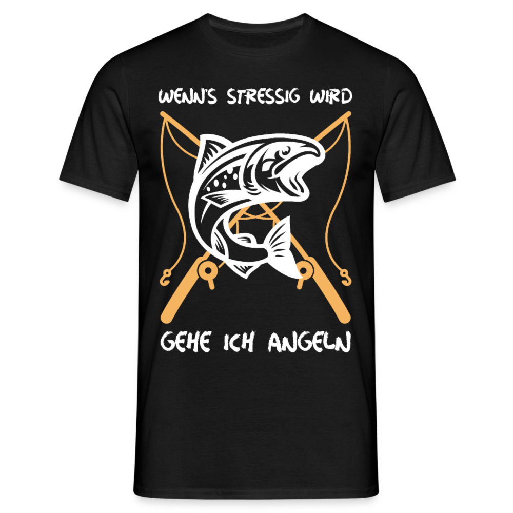 Männer T-Shirt "Wenn es stressig wird gehe ich angeln" - Schwarz