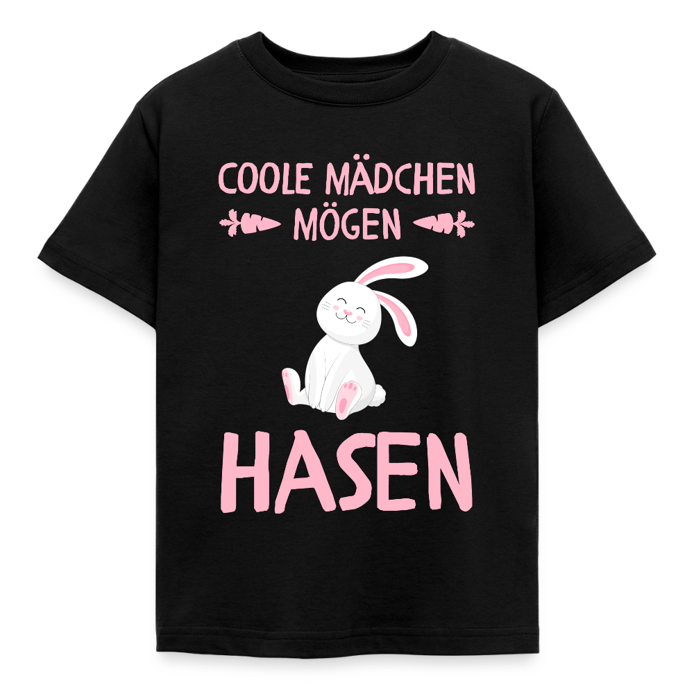Kinder T-Shirt "Coole Mädchen mögen Hasen" - Schwarz