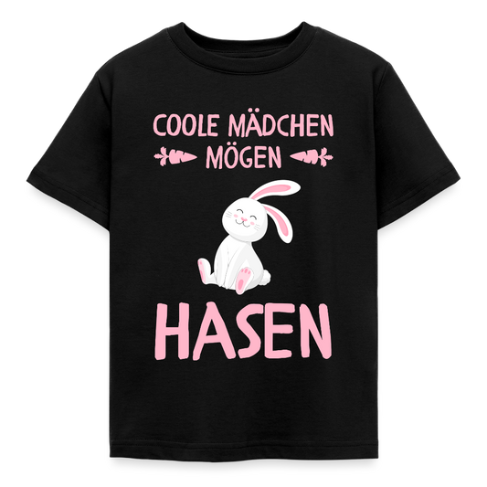 Kinder T-Shirt "Coole Mädchen mögen Hasen" - Schwarz